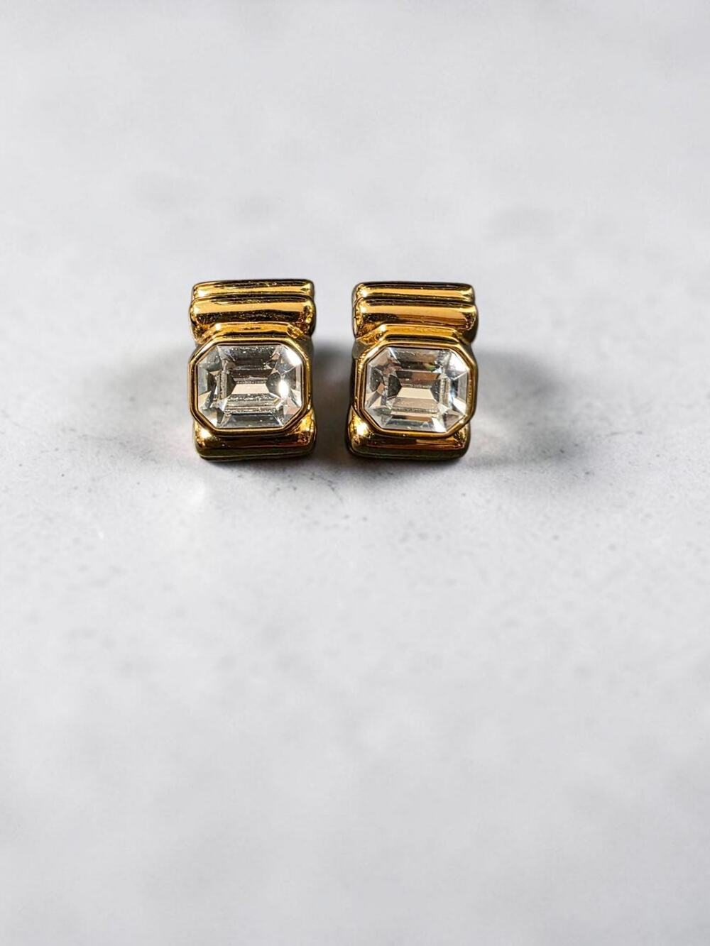 Vintage Joan Rivers Gold Tone Clear Rhinestone Geometric Pierced Earrings
